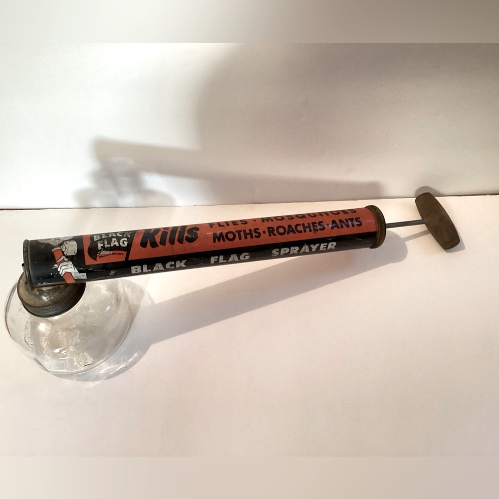 Vintage Black Flag bug spray with glass jar